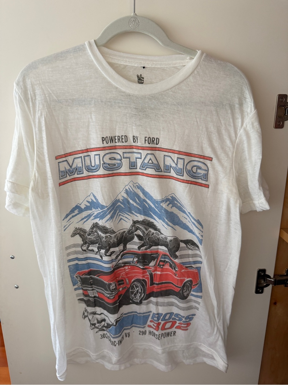 Ford White Tee with Red & Blue Mustang Graphic